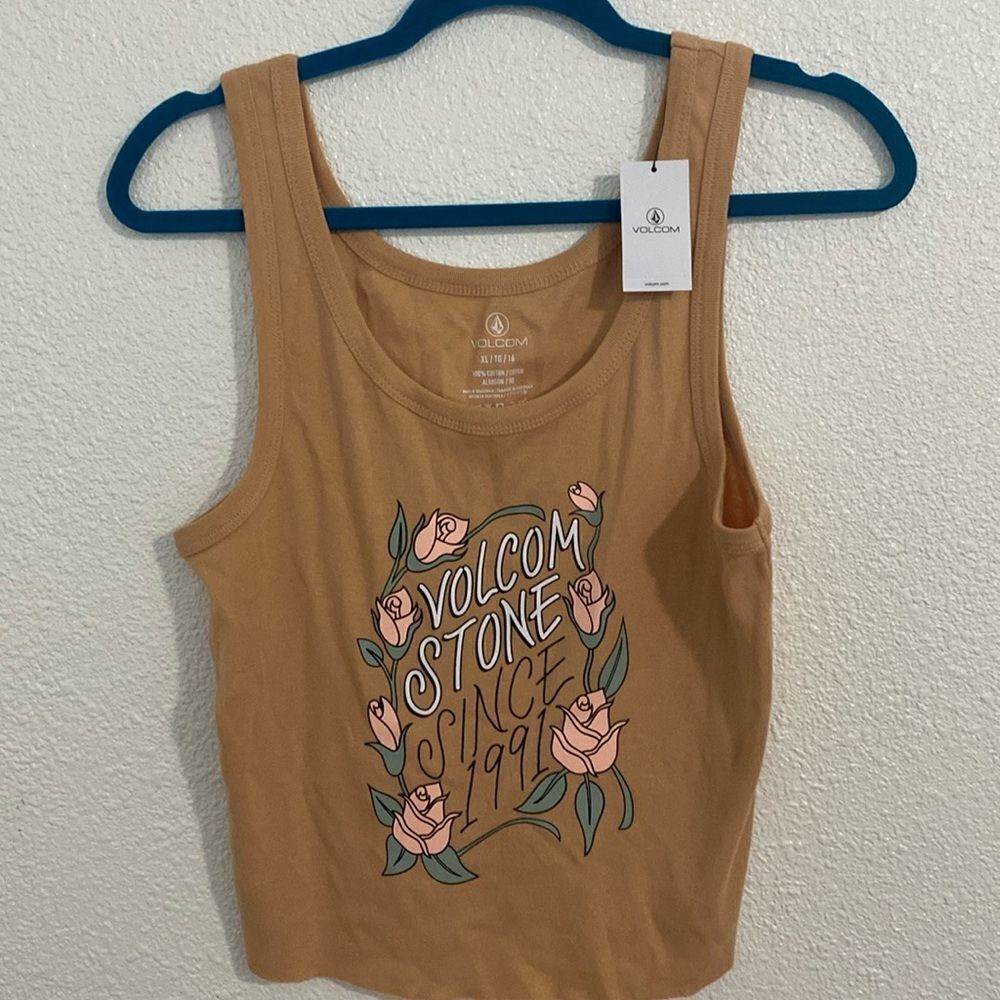NWT- Volcom- Frist Date Tank- Tan screen print tank- Hazel- Size XL